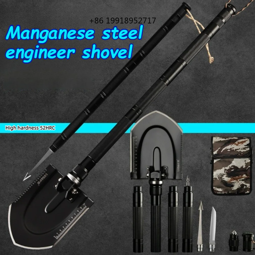 Manganese Steel Engineer Shovel Wear-resistant Multifunctional Outdoor Survival Shovel Harpoon Compass Gardening Accessories