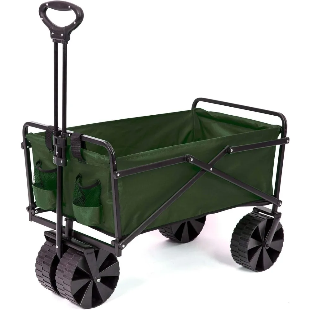 150Pound Capacity Heavy Duty Steel Frame Collapsible Folding Outdoor Portable Utility Cart Wagon with All Terrain Plastic Wheels