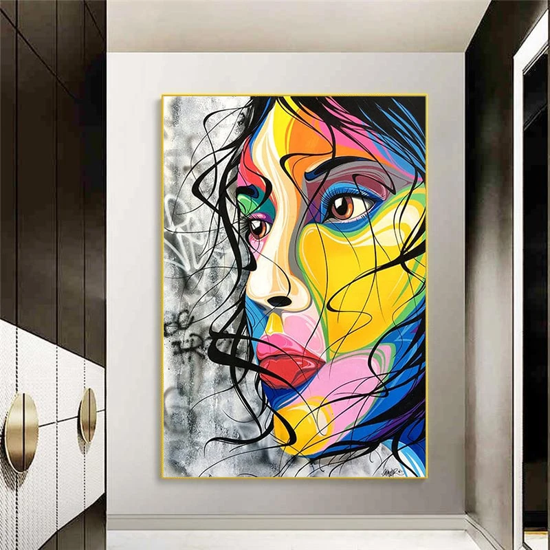 

Abstract Woman Portrait Canvas Painting Posters and Prints, Modern Artwork Mural Pictures, Wall Art for Living Room, Home Decor