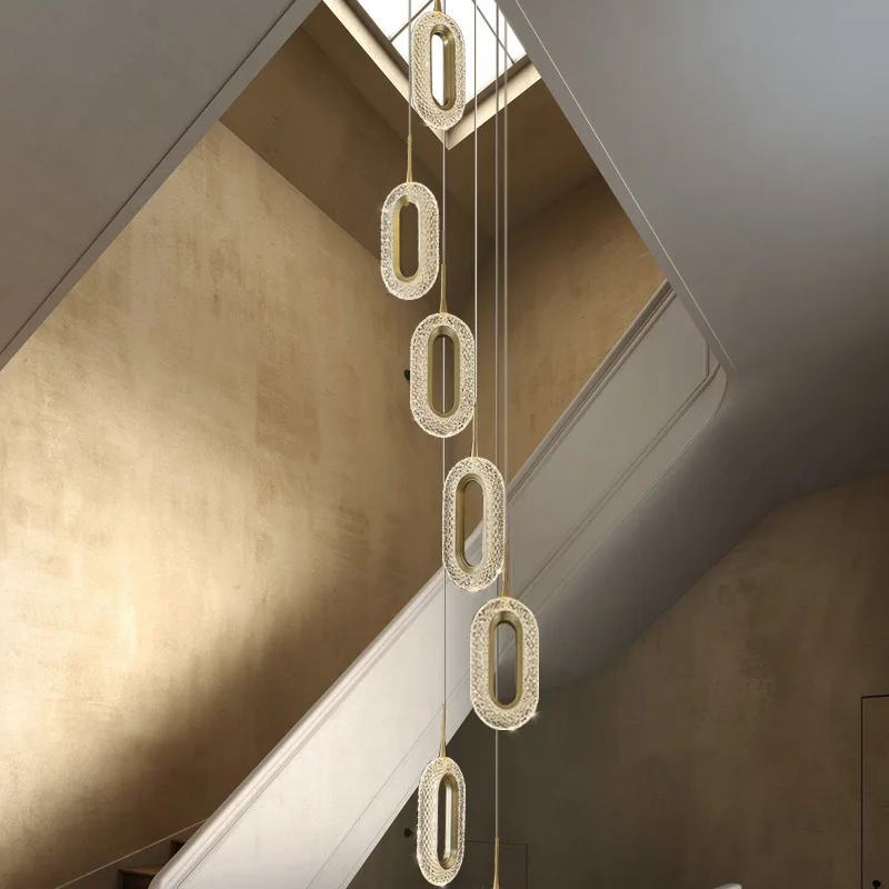 Staircase chandelier Nordic Italian light luxury duplex villa loft designer minimalist circular long hanging courtyard