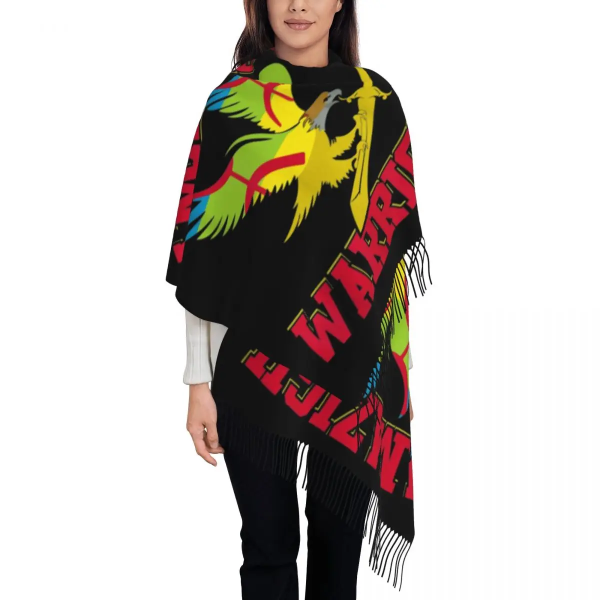 Custom Amazigh Warrior Kabyle Berber Amazigh Flag Gift Tassel Scarf Soft Geometry Carpet Berber Shawls Wraps Lady Winter Scarves