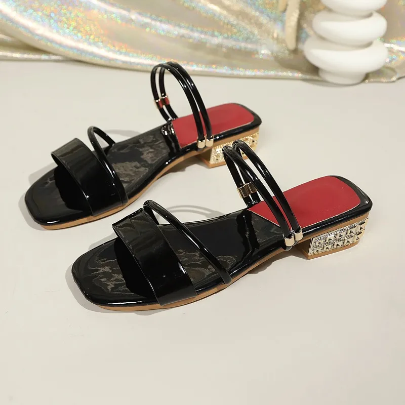 

Летние женские шлепанцы на танкетке с квадратным носком, модные, с блестками, на высоком каблуке, новинка 2026 года