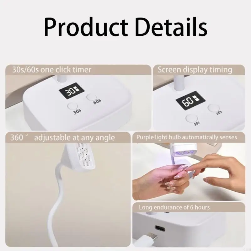 Q1FB nagellicht voor gel nagels Flexibele nagellamp Oplaadbare nageldroger Sneldrogende nagellicht Fastdrogende nageldroger