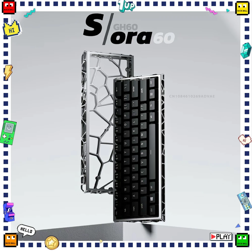 UR Studio Sora60 Mechanical Keyboard Shell CNC Aluminium Alloy Keyboard Shell Custom Hollow Out Keyboard Case GH60 PC Accessory