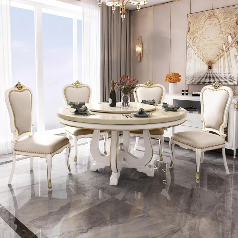 

Y136 European style 6 Person Gold Dining Table Luxury Design Modern Living Room Round Dining Table Restaurant Nordic Furniture