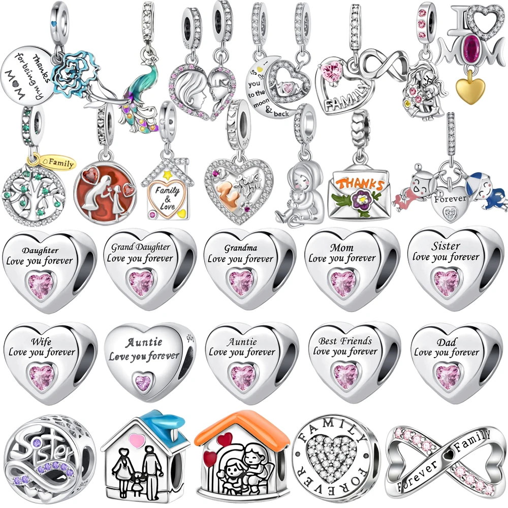 

Новинка 2025 года, подвески из стерлингового серебра 925 пробы, сестра, дочка, мама, мама, семья, любовь, сердце, бусины, подходят для оригинального браслета, ожерелье, ювелирные изделия своими руками