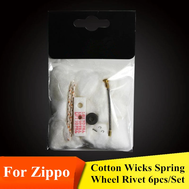 6 Stks/set Vervanging Stalen Wiel/Verwijderbare Klinknagel/Lente/Katoenen Wieken Kit Voor Zippo Kerosine Lichter Diy Upgrade reparatie Accessoire