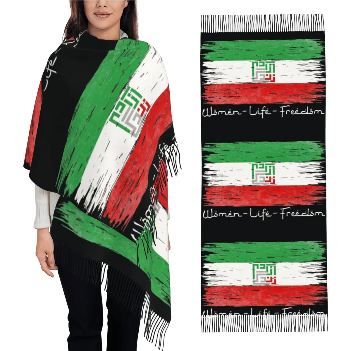 

Iran Iranian Flag Scarf Ladies Retro Headwear Scarves with Long Tassel Autumn Popular Shawls and Wraps Outdoor Design Bandana