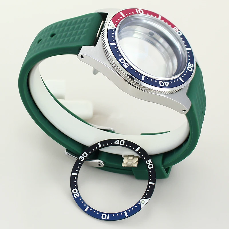 Водонепроницаемый корпус часов 40 мм, зеленый резиновый ремешок для часов, сапфировое стекло для Seiko NH35 NH36 NH34/38, механизм 28,5 мм, циферблат, Лидер продаж