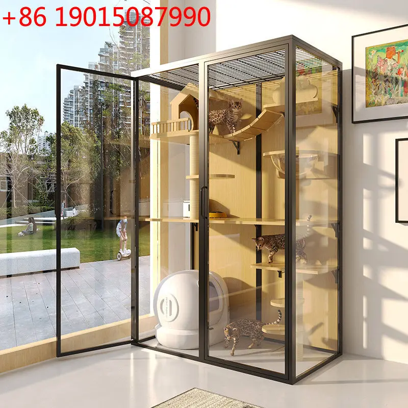 

Cat villa home indoor large space cat cage balcony cabinet panoramic glass cat house
