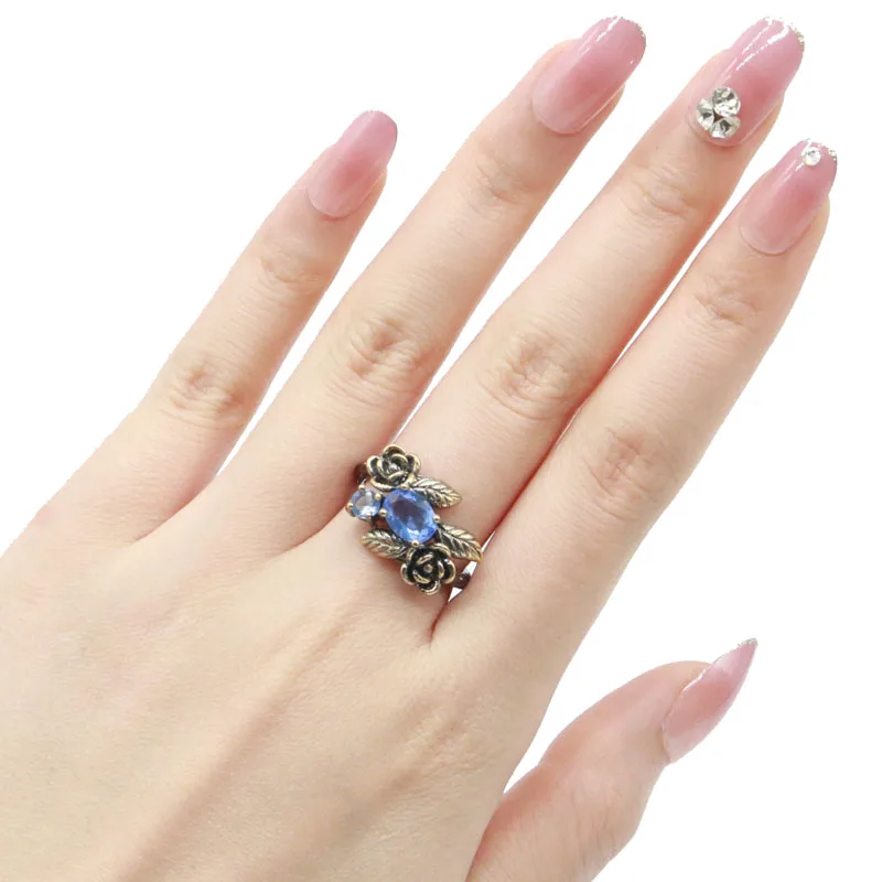 Buy 4 Get 1 Free 20x14mm Unique Flowers Shape 4.8g Violet Tanzanite Aquamarine London Blue Topaz Cool Black Metal Silver Rings