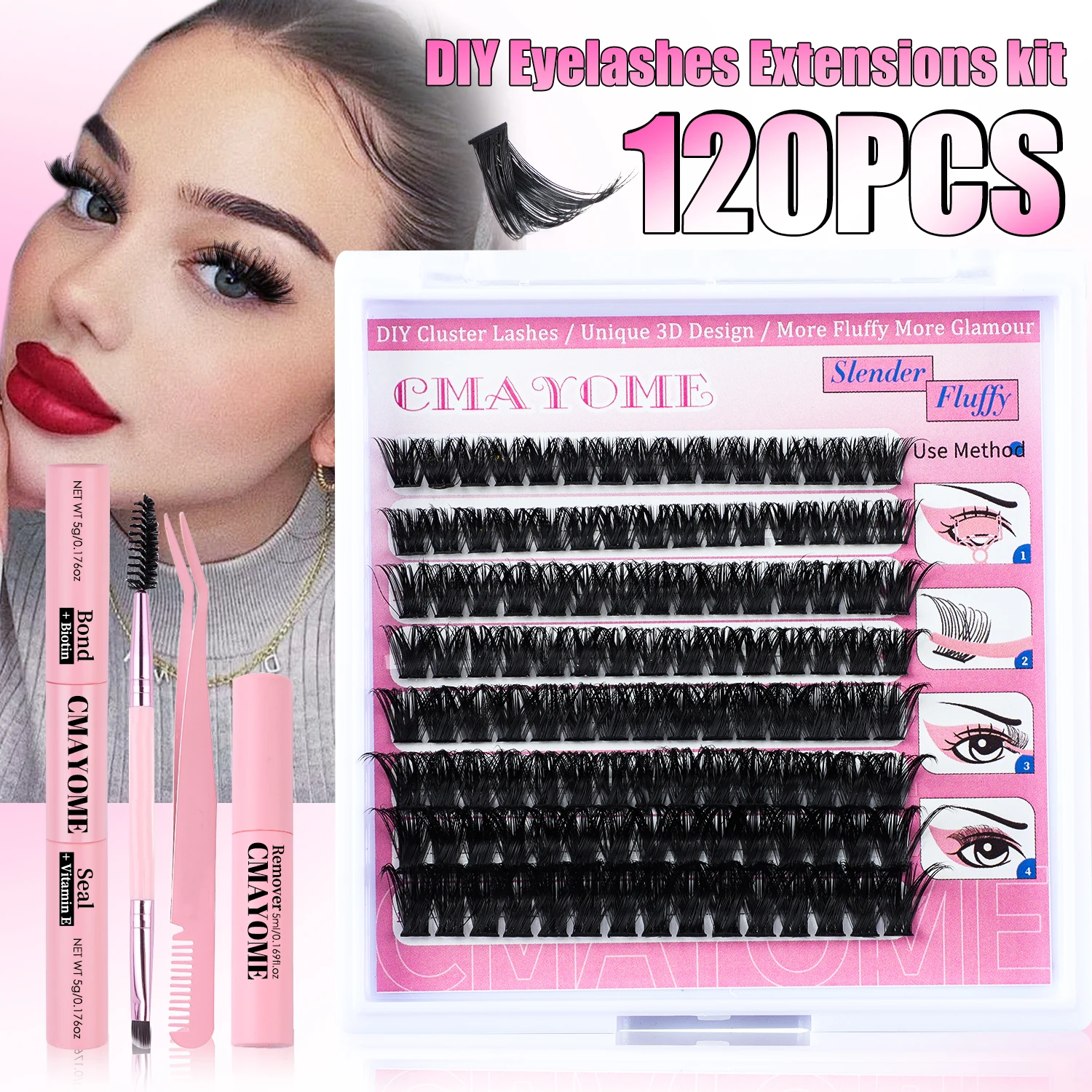 

D Curl Natural Cat Eye Style DIY 128 Clusters False Eyelashes at Home Fluffy Thick Eye Lashes Extensions Kit with Bond Seal