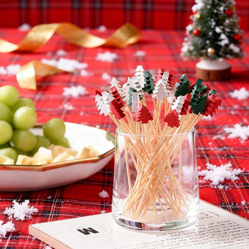 Affordable Disposable Bamboo Toothpicks 50/100PCS Christmas Fruit Picks Oral Care Interdental Cleaning Supplies