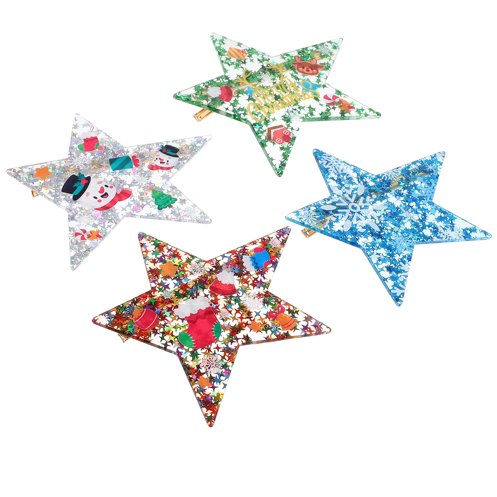 

4pcs Christmas Hair Clips Set Acrylic Decorative Barrettes Women Holiday Wedding Accessories Headpiece Bulk Hair