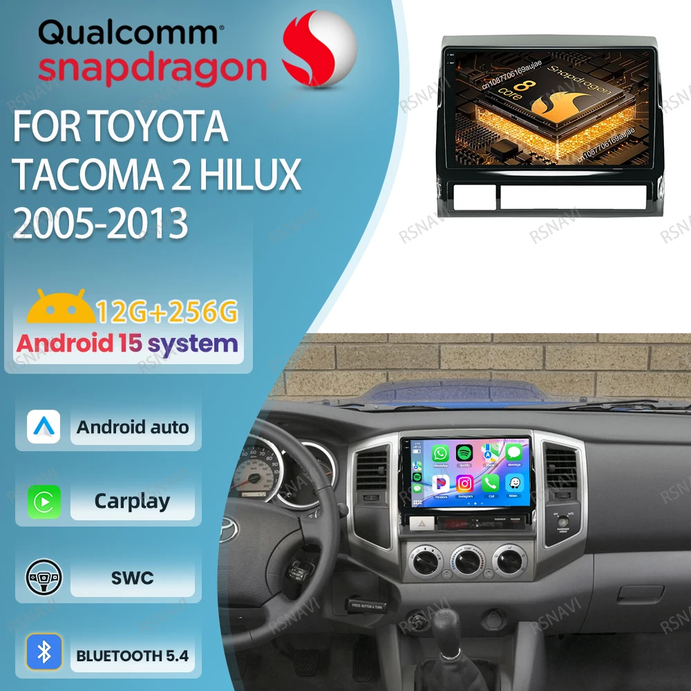 

Car Radio Android 15 For Toyota Tacoma 2 Hilux 2005-2013 Stereo BT 4G LTE GPS Navigation Head Unit 5G WIFI DSP Multimedia DVD