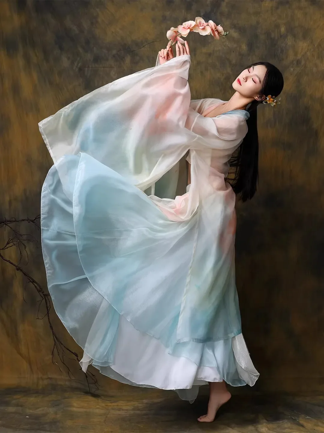 Elegant Watercolor Gradient Long Sleeve Dance Costume Women's New Style Classical Dance Performance Clothing Stage Show Outfit
