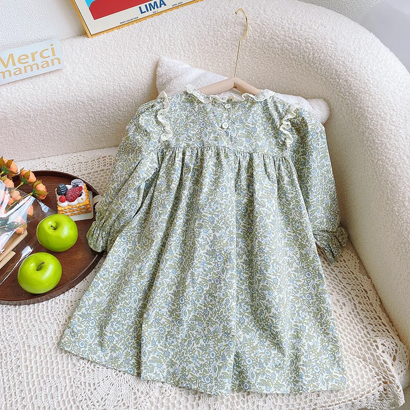 Baby Girl Long Sleeve Floral Dresses Autumn For 2 3 4 5 6 7 Years Kids Girls Casual Flower Print Embroidery Princess Dress