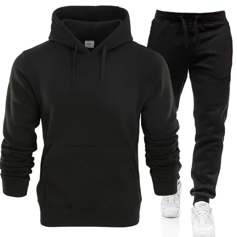 2024 Winter Hoodie Sets Men Fashion Fleece Red Hoodies Black Brand Pants Casual Jogger Suit Tracksuit Sweatshirt Woman Pullover