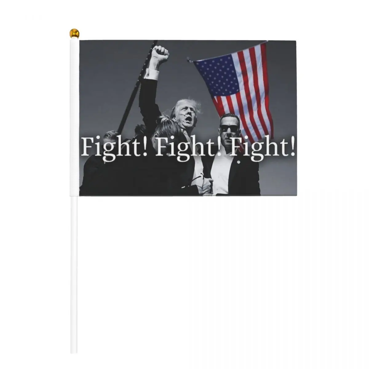 Fight Trump Rally Shooting Flags on Stick 5.5x8.3 inch 10 Pack 2024 Trump Shot Handheld Flags Golden Spear Top