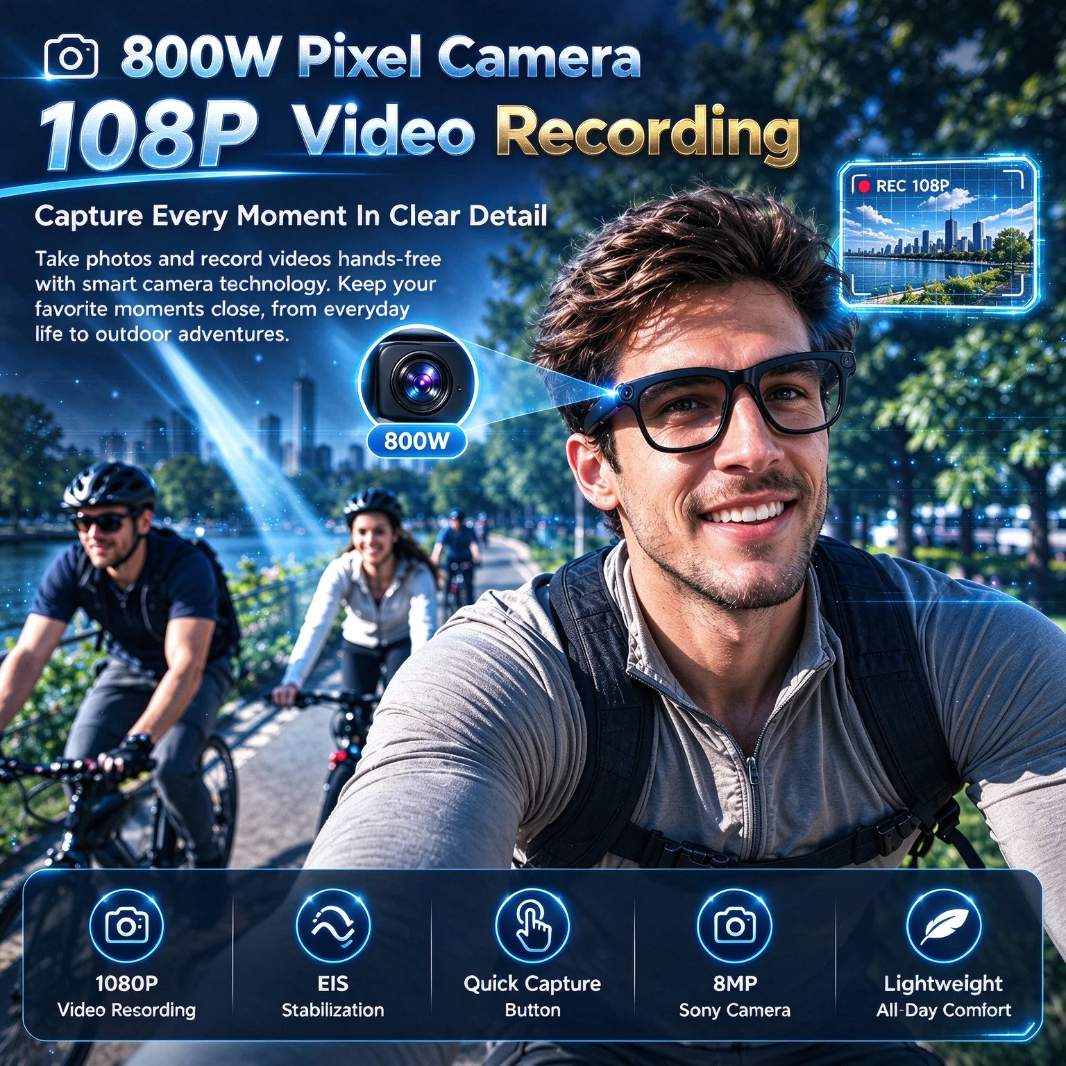 HOT SALE AI Smart Glasses 8MP Camera Wireless Open Ear Audio AI Voice AI Translation Bluetooth Video Recording Outdoor Sunglasse
