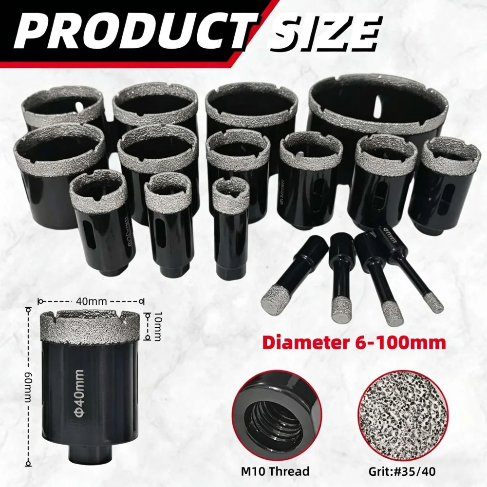Diamond Drill Core Bit Dia 6-100mm Tile Hole Saw Drill for Brick Ceramic Tile Marble Granite M10 Thread Tile Drill Core Bit