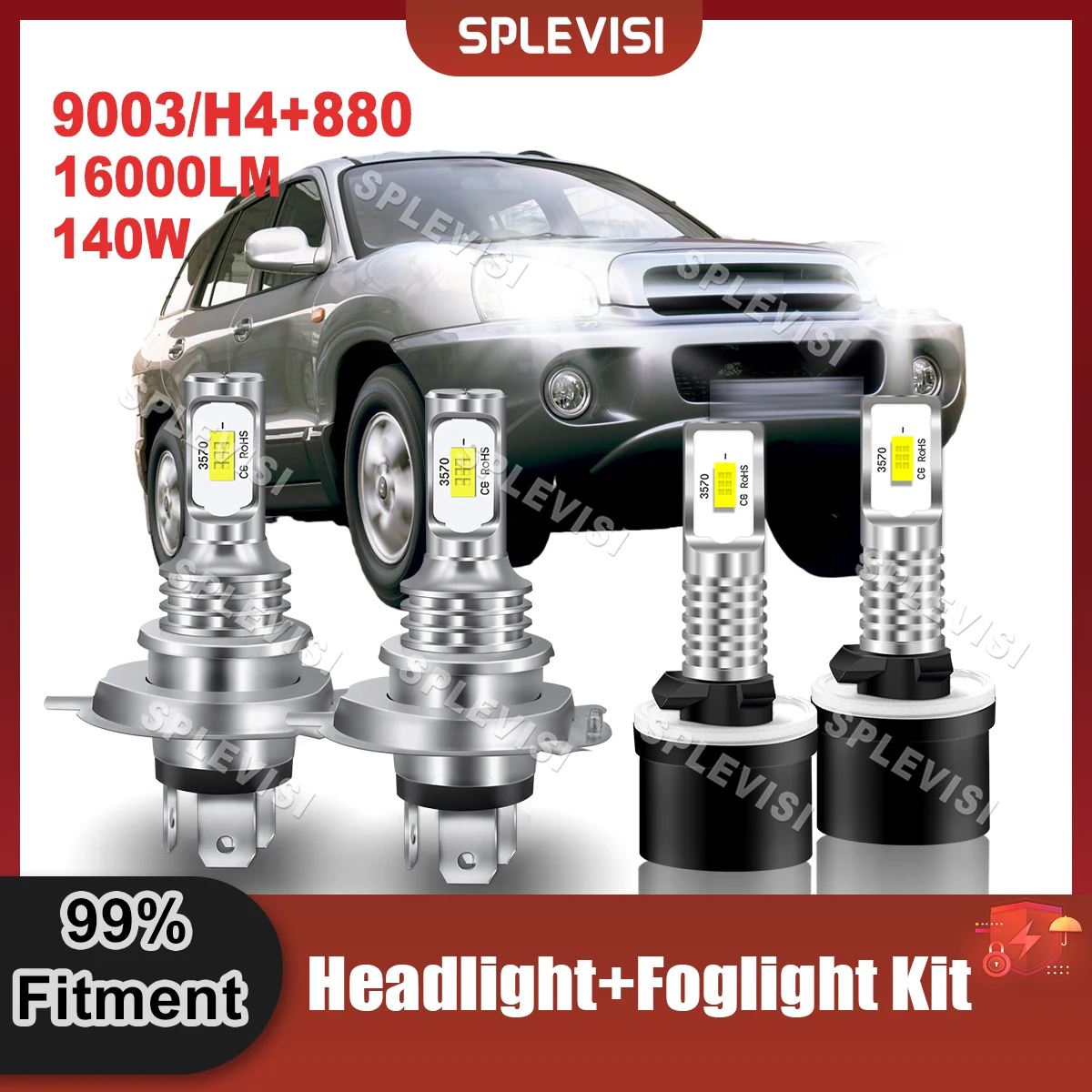 

Auto Lamp Combo H4/9003+880 LED Headlight High Low Beam Foglamp Bulbs 140W 16000LM For Hyundai Santa Fe 2002 2003 2004 2005 2006