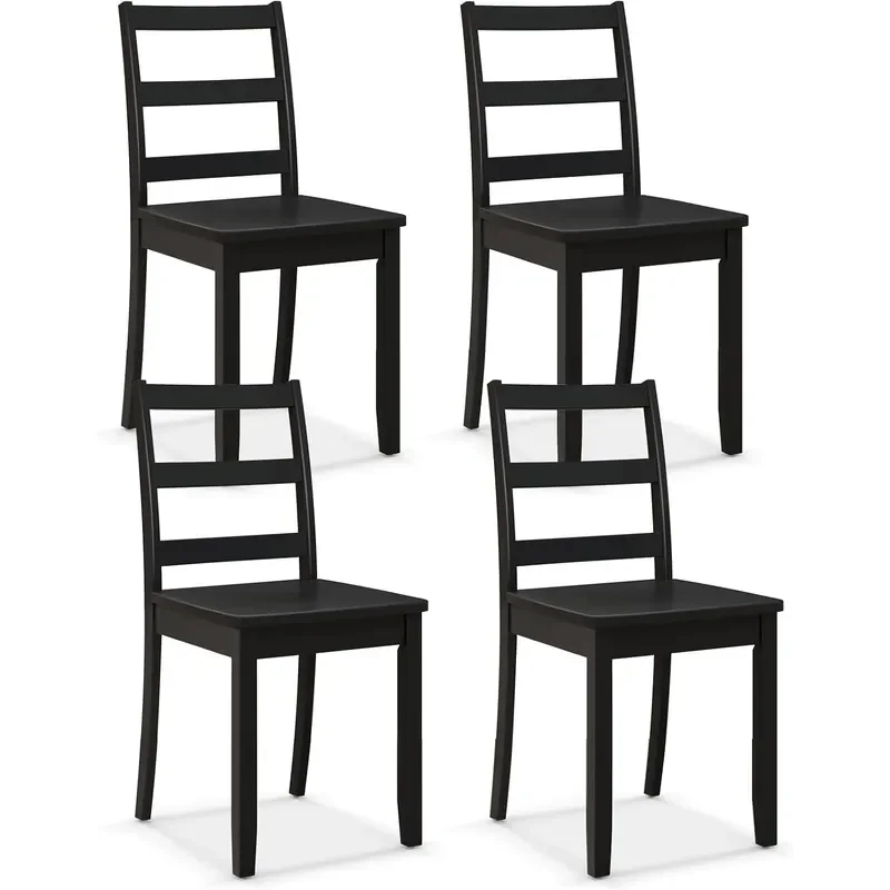 Wood Dining Chairs Set of 4 Black Wooden Armless Kitchen Chairs with Solid Rubber Wood Legs Non Slip Foot Pads Max Load 400