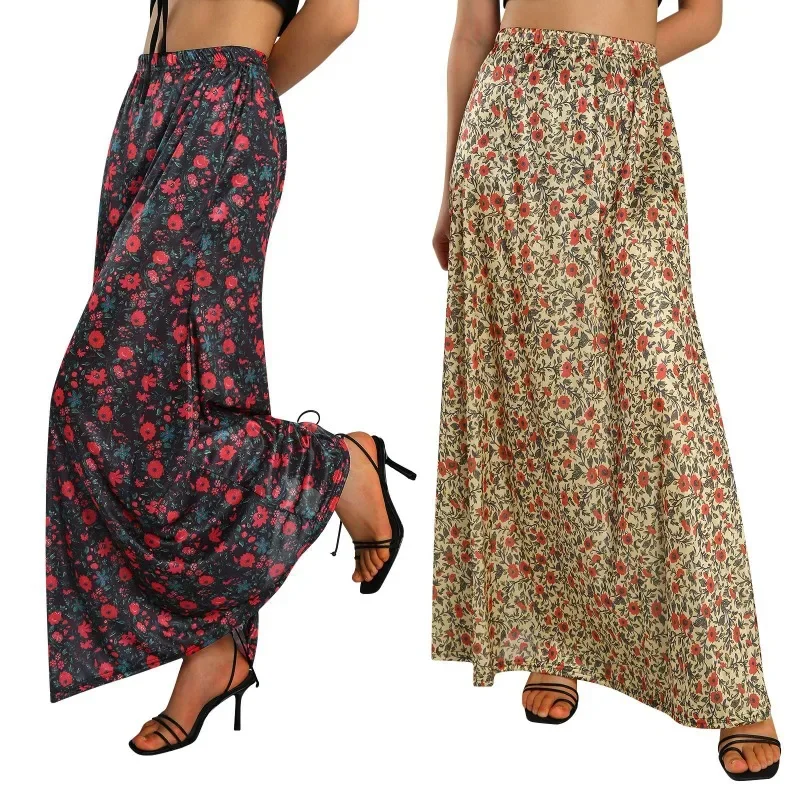 

2024 Summer New Women's New Casual Art Fragmented Flower Versatile Slim Fit Large A-line Fishtail Print Long Half Skirt MYQH09