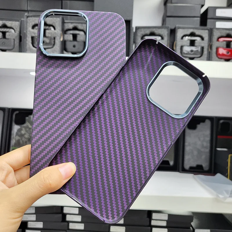 Dropshipping Real Aramid Fiber Purple Color Carbon For IPhone 14 15 13 Pro Max /14Pro Lightweight Hard Skin Feel Back CASE Cover