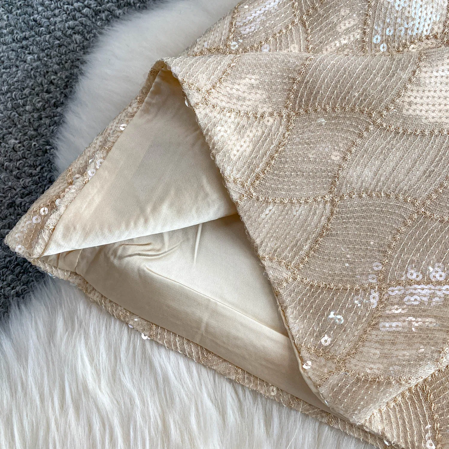 Bestickte Pailletten-Miniröcke für Damen, hohe Taille, schmal geschnittener kurzer Rock