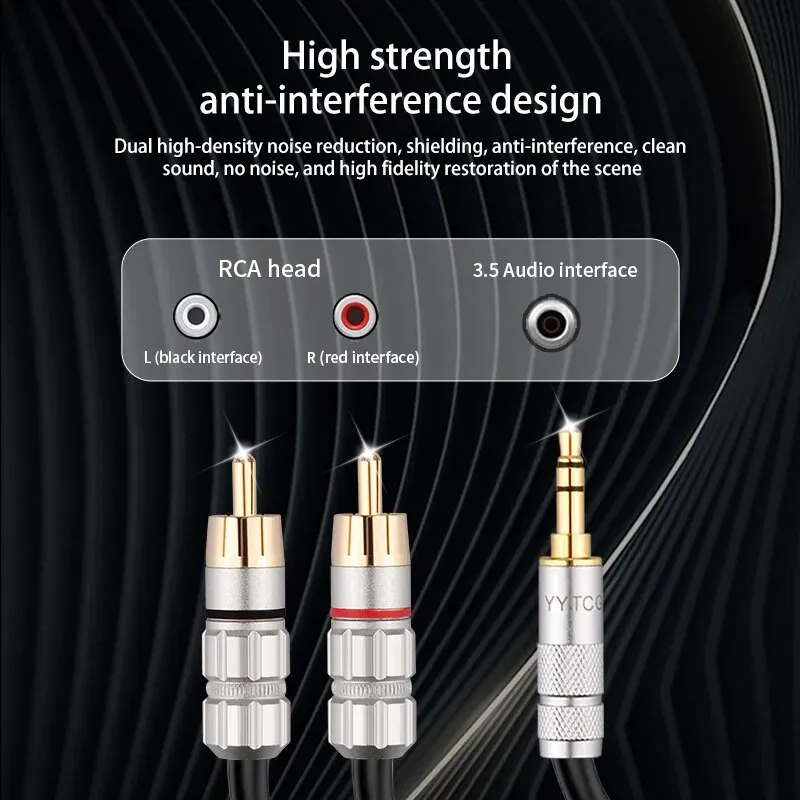 YYTCG-CM Aux Cable Adapter, TV Audio Cable, PC Amplifier, Home Theater, DVD Speaker Cable, 3.5mm to 2RCA, 3.5mm