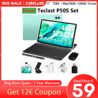 Teclast P50S Set, 11 Inch Tddi Tablet, 8000Mah, Android 14 Os, (4Gb+6Gb Expansion)10Gb Ram, 128Gb Rom, Unisoc T606 Octa Core, 1280X800, Type C, Keyboard/Case/Mouse/Stick Pencil/Headset/Stand