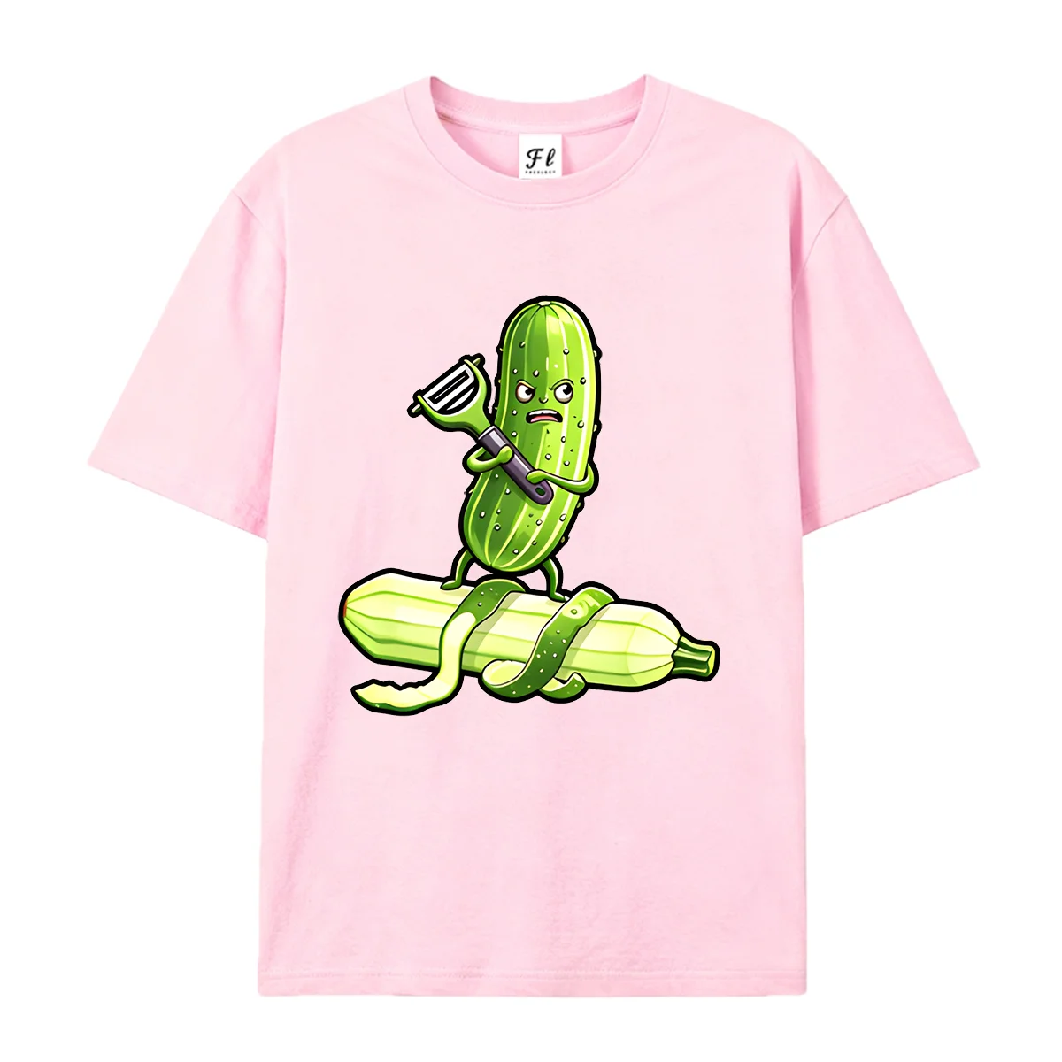 Unisex Short Sleeve T Shirt Funny Cartoon Cucumber Zucchini Peeling Print Casual Cotton Tees For Men Women Humor Vegetable Theme