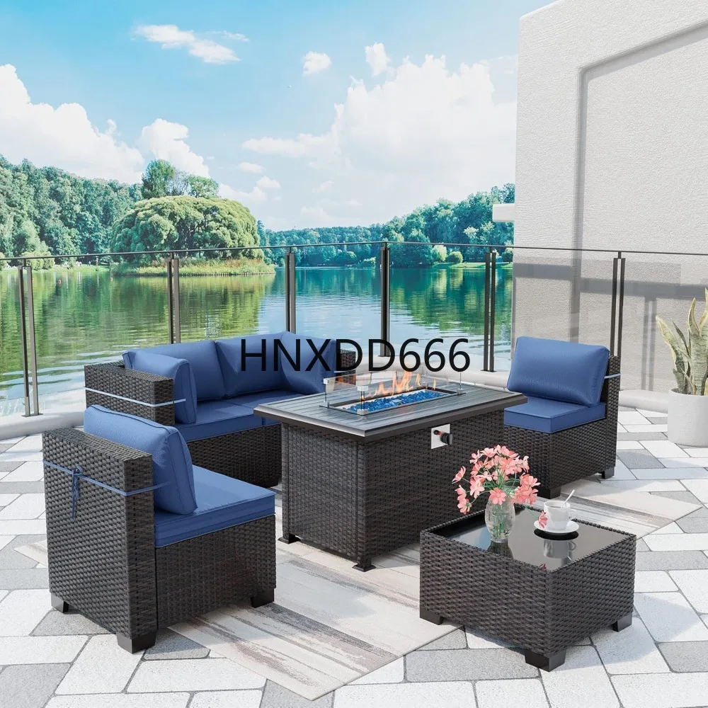 

Outdoor Patio Furniture Se, 6 Pieces Outdoor Furniture Patio Sectional Sofa s w/43 Propane Gas Firepit Coffee