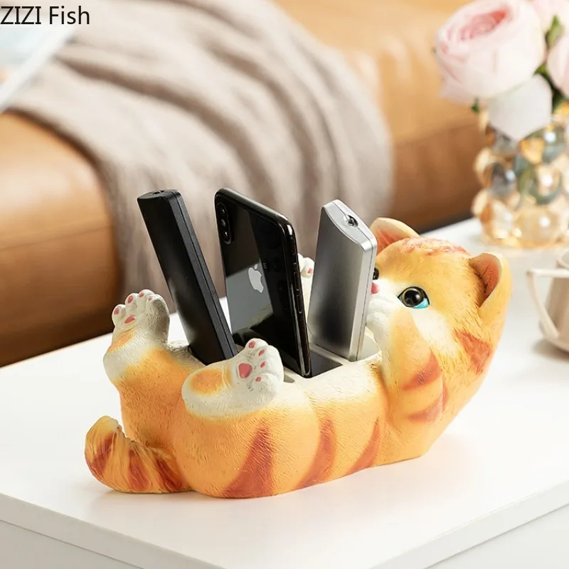 Cat Remote Control Storage Box Table Organizer Ornaments Animal Sculptures Statue Storage Tray Storage Holder Decoration Crafts