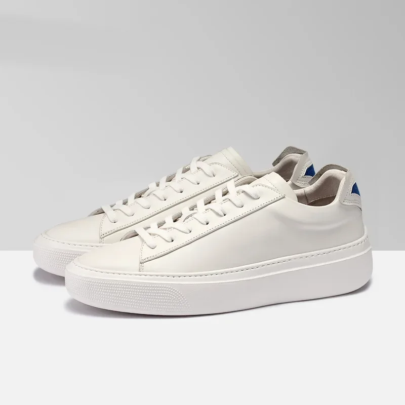 

European Station New First-layer Cowhide Casual Board Shoes Men's Versatile Leather White Trendy Thick-soled Heightening Sneaker