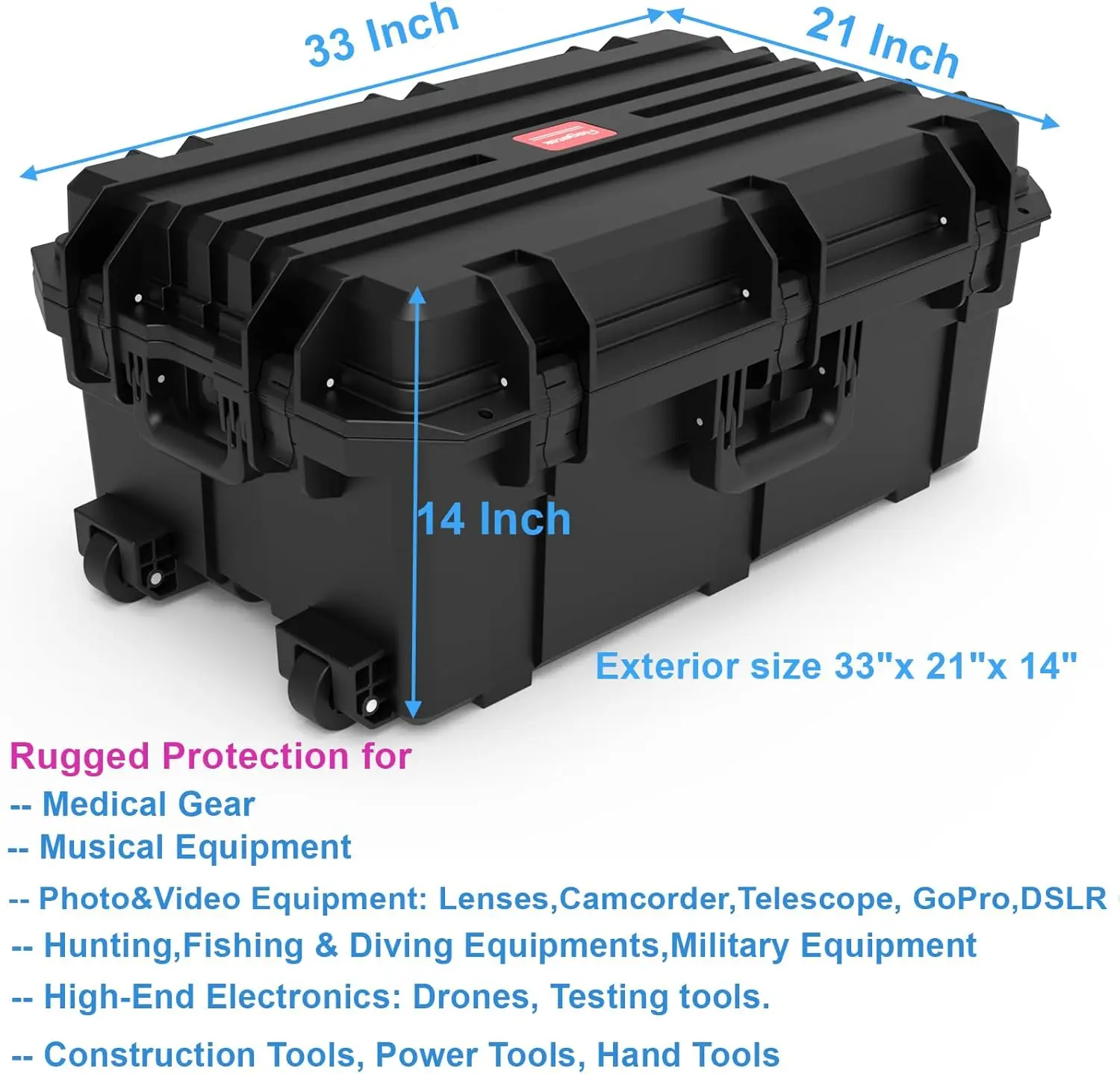 Водонепроницаемый жесткий футляр, 33 x 21 x 14 дюймов, футляр для оборудования с колесами/настраиваемая пена, футляр с роликом шестерни для камер, объективов, видеокамеры,