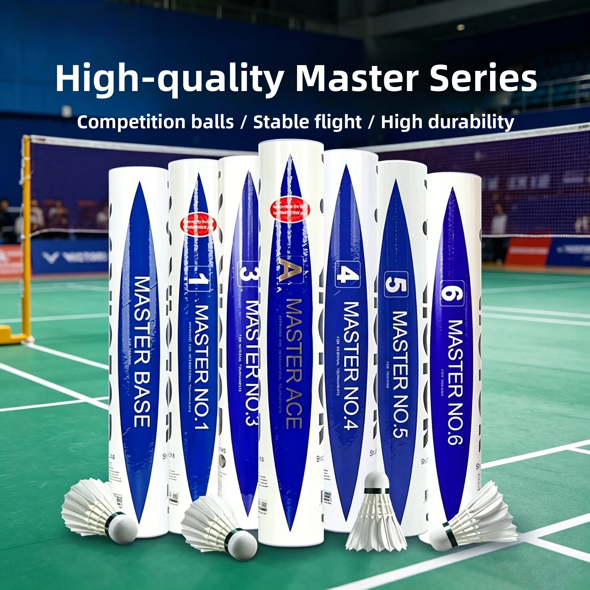 volant-de-badminton-victor-master-no6-plumes-d'oie-professionnelles-haute-vitesse-76--77--tete-en-bois-durable-pour-la-competition
