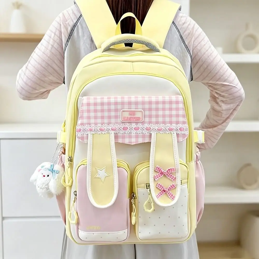 New Lace Detail Bunny Ear Backpack Bunny Ear Lightweight School Bag Sweet Style Large Capacity Student Backpack Travel Use