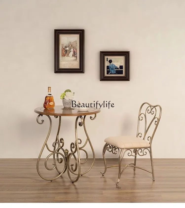 

LXAmerican Retro Coffee Solid Wood round Coffee Table Sofa Side Table Living Room Carved Balcony Table and ChairSSS