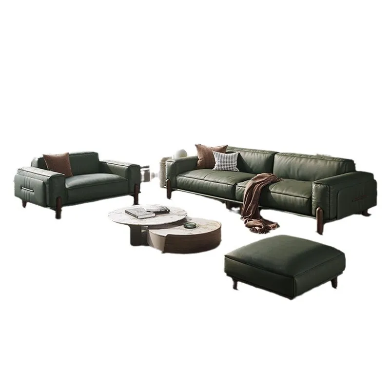 

Italian minimalist tofu block living room sofa simple light luxury cream wind straight row first layer cowhide small apartment