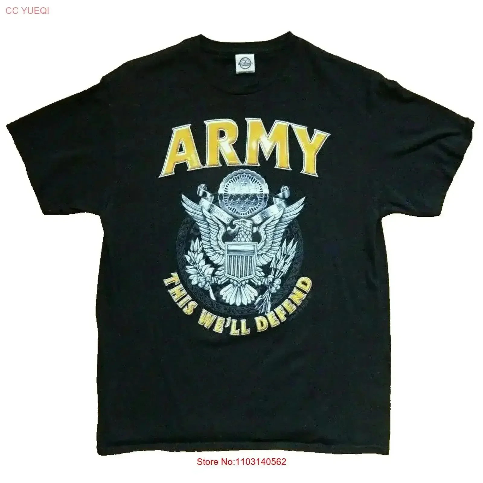ARMY This We'll Defend T Shirt Men's L Black vintage Washed Versatile Breathable Comfortable Soft homme designer clothes
