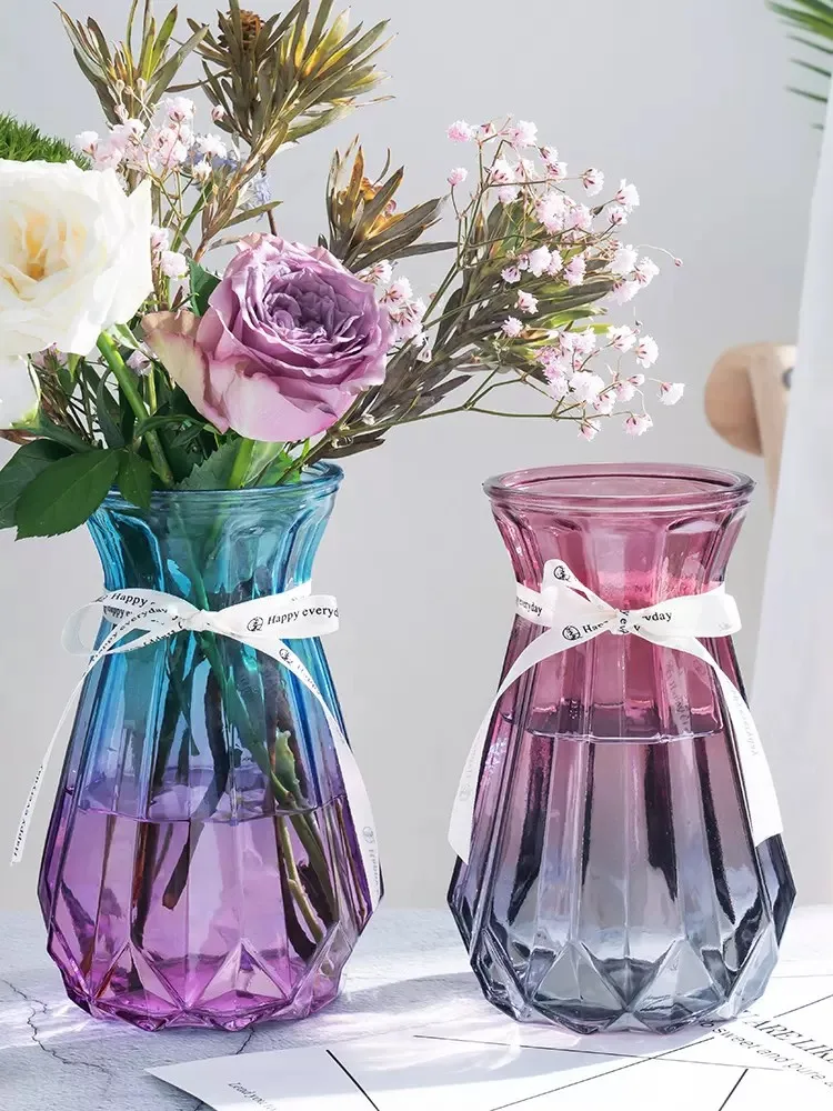 Small Colorful Glass Flower Vase Mini Clear Hydroponic Hyacinth Planter Pot Desktop Decoration for Home Living Room Dining Table