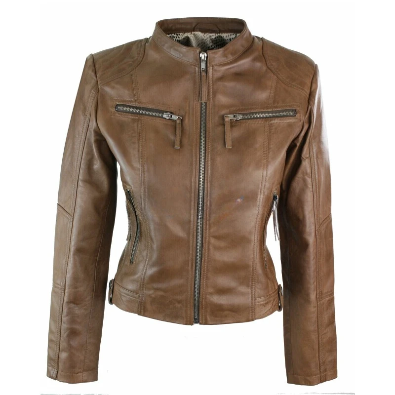 Women's NEW Design Genuine NAPA Real Leather Jacket Cafe Racer Hand Crafted Coat