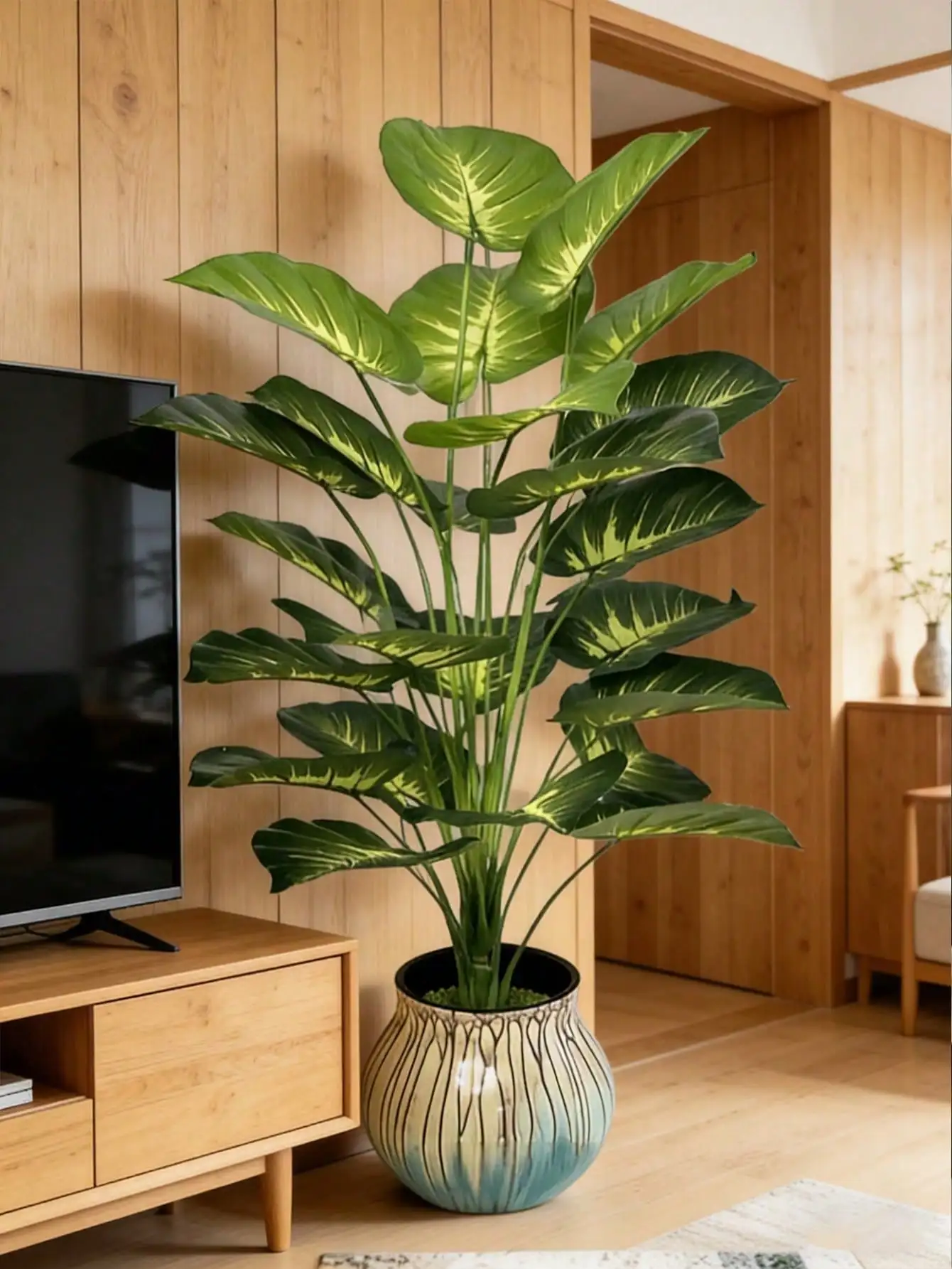 Large Artificial Money Tree Faux Potted Plant, 18/36 Leaves Green Tropical Decor for Indoor Outdoor Wedding Garden Backdrop