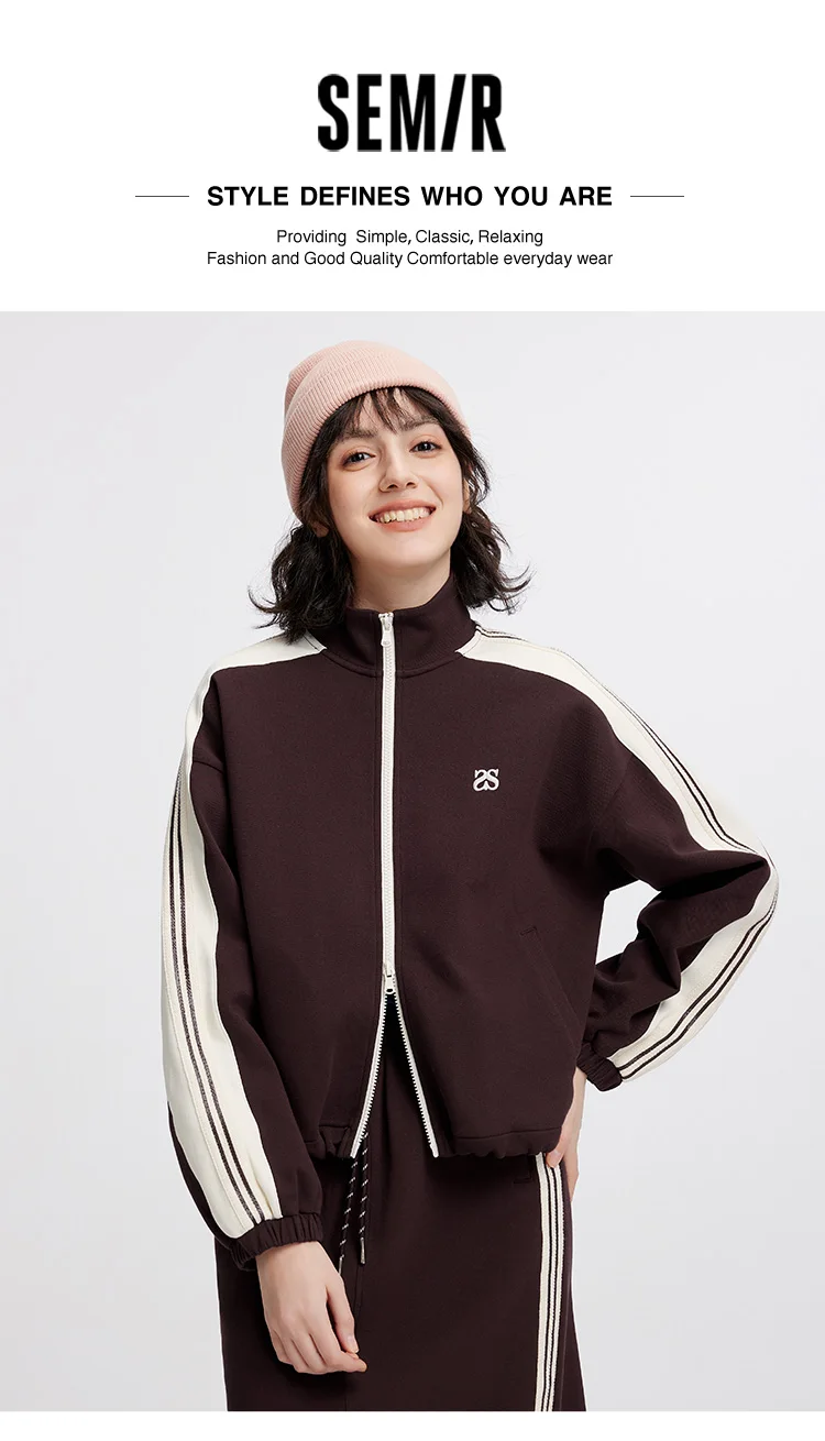 Semir Jacke für Damen, Kordelzug, College-Stil, Stehkragen, Textur, sportlich, 2025, Herbst-Oberbekleidung, Damenbekleidung, Tops für Damen – Detail 1