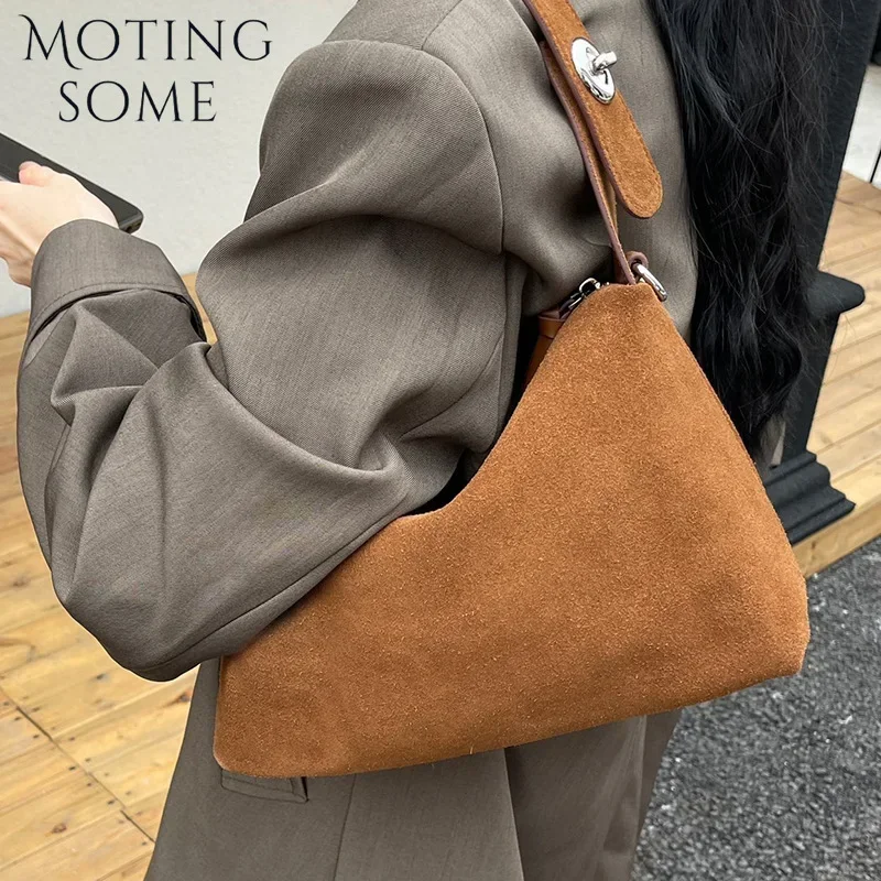 Motingsome Bag Women New Niche Suede Pouch Underarm Bags Retro Matte Cowhide Shoulder Crossbody Bag Handbag Trendy Bag 2024 New