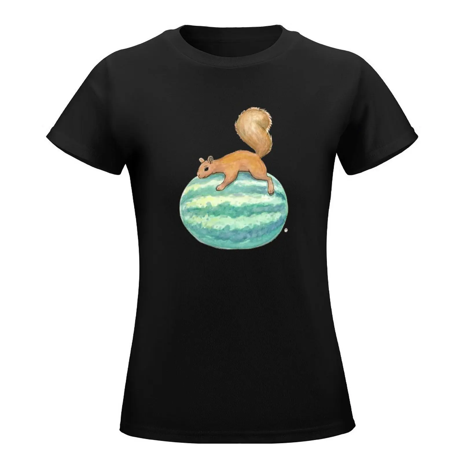 Squirrel & Watermelon T-Shirt Female clothing graphics plus size tops hippie clothes t-shirts for Women loose fit