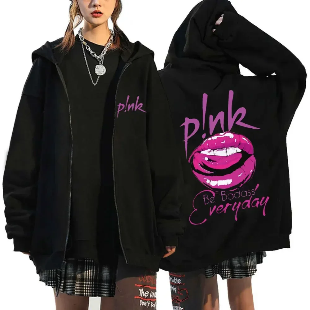 P!nk rosa Sänger Reiß verschluss Jacken Harajuku Reiß verschluss Hoodie y2k Tops Mantel Pullover p! nk Trust fall Album Konzert Fans Geschenk Sweatshirts