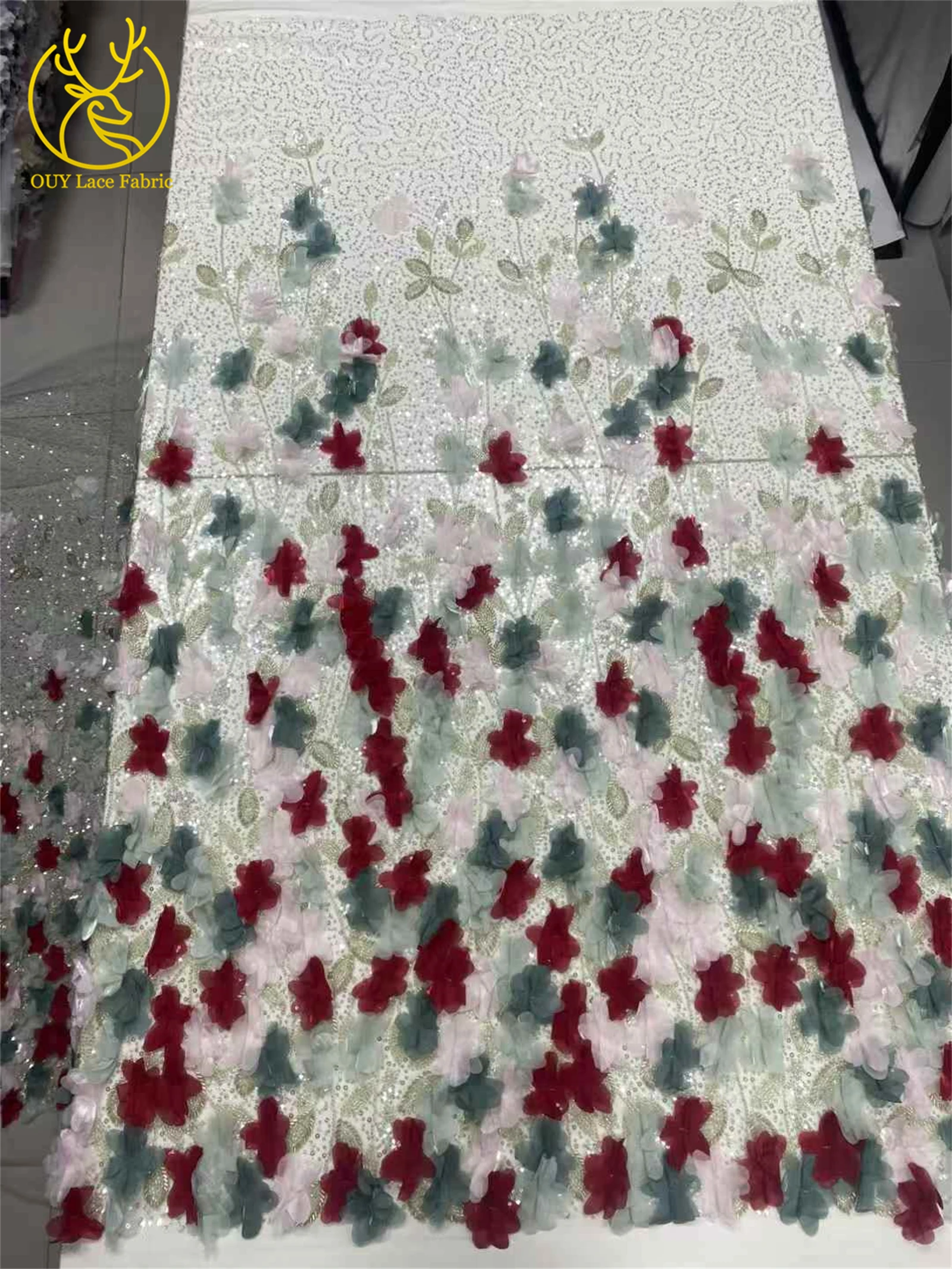 Latest 3D Flower Embroidery Lace 2025 African Flower Groom Fabric Lace Nigeria Sequins Tulle Lace Wedding Party Dresses Women's